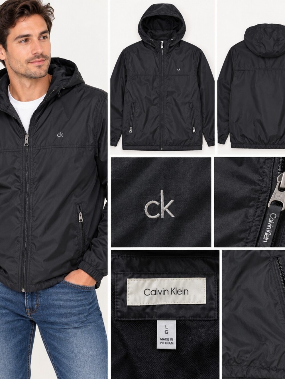 Calvin Klein Men's Black Hooded Lightweight Raincoat